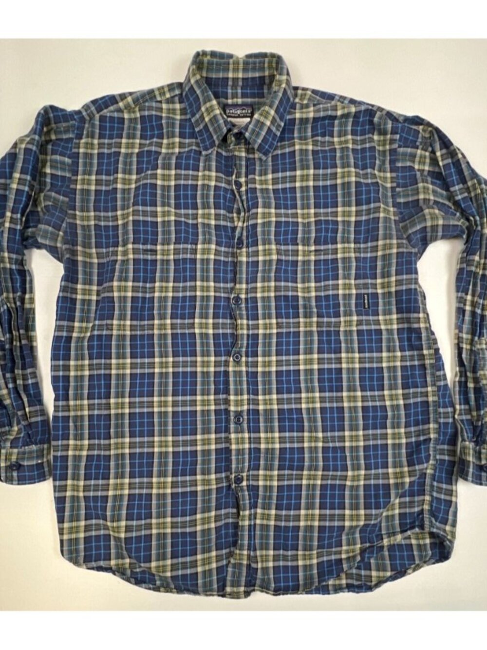 Patagonia Men's M Organic Cotton Plaid Flannel Long Sleeve Button Down Blue